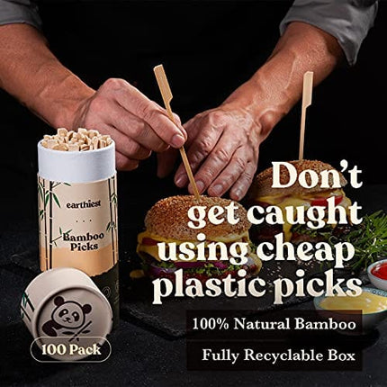 Wooden Skewers - Bamboo Sticks - Bamboo Skewers - Cocktail Picks - 4.5 Inch-Toothpicks For Appetizers - Bamboo Toothpicks (100 Pack) -Bamboo Picks for Food - Skewers for Fruit Kabab Sandwiches & BBQ