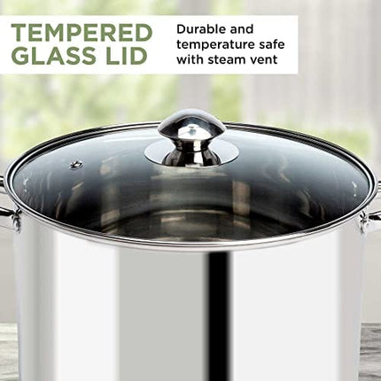 Ecolution Stainless Steel Stock Pot with Encapsulated Bottom Matching Tempered Glass Steam Vented Lids, Made Without PFOA, Dishwasher Safe, 8-Quart, Silver