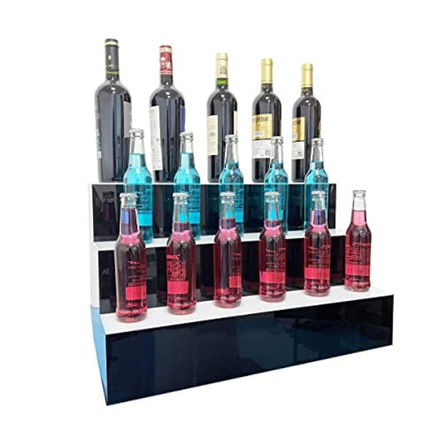 ECUTEE Liquor Bottle Display LED Shelf 3 Step Liquor Bottle Alcohol Whiskey Shelves Rack Stand 24 inch Illuminated Liquor Bottle Stand 7 Colors with Remote Control for Home Bar Parties Decor