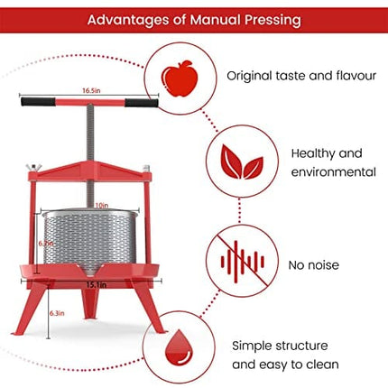 2.38 Gallon Heavy-duty Cross-beam Stainless Steel Fruit and Wine Press