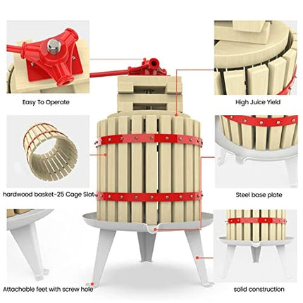 3.2 Gallon Fruit Wine Press - 100% Nature Apple&Grape&Berries Crusher Manual Juice Maker for Kitchen, Solid Wood Basket with 6 Blocks Heavy Duty Cider Wine Making Press