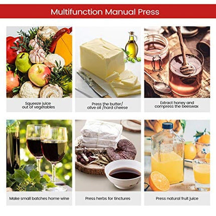 Cheese Tincture Herb Fruit Wine Manual Press - 1.6 Gallon Stainless Steel Barrels Press Machine for Juice, Vegetable,Wine,Olive Oil