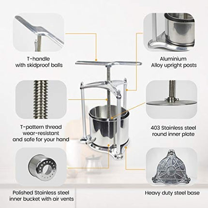 Fruit Wine Press - 100% Nature Juice Making for Apple/Carrot/Orange/Berry/Vegetables, Cheese&Tincture&Herbal Press(0.8 Gallon,Sliver)