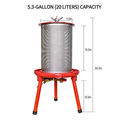 Hydraulic Fruit Wine Press - Electricity-Free/Water-powered Cider Wine Bladder Press, Natural Juice Making(5.3 Gallon, with Filter Bag/Splash Guard)