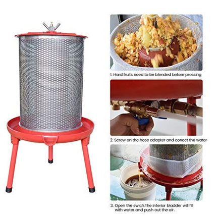 Hydraulic Fruit Wine Press - Electricity-Free/Water-powered Cider Wine Bladder Press, Natural Juice Making(5.3 Gallon, with Filter Bag/Splash Guard)