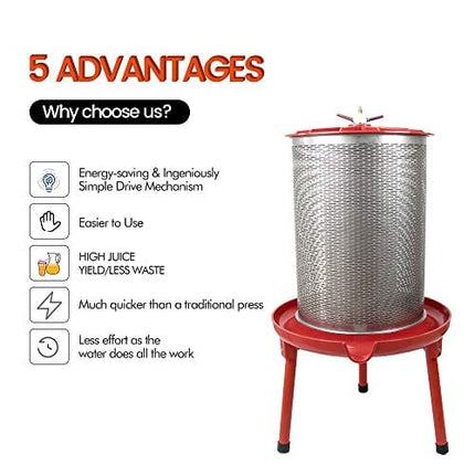 Hydraulic Fruit Wine Press - Electricity-Free/Water-powered Cider Wine Bladder Press, Natural Juice Making(5.3 Gallon, with Filter Bag/Splash Guard)