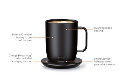 Ember Temperature Control Smart Mug 2, 14 Oz, App-Controlled Heated Coffee Mug with 80 Min Battery Life and Improved Design, Black