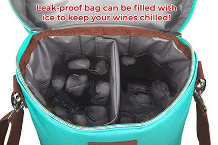 Enotek Wine Bag | Wine Carrier 2 Bottle | Insulated Wine Tote Bag | Wine Travel Bag | Wine Cooler Bag | Wine Totes and Carriers | Wine Bags for Travel | Leak Proof Wine Purse | Two Bottles - Turquoise
