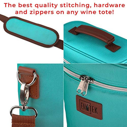 Enotek Wine Bag | Wine Carrier 2 Bottle | Insulated Wine Tote Bag | Wine Travel Bag | Wine Cooler Bag | Wine Totes and Carriers | Wine Bags for Travel | Leak Proof Wine Purse | Two Bottles - Turquoise