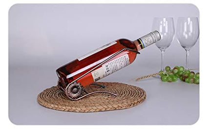 Fantasee Stainless Steel Single Bottle Holder Tabletop Wine Rack Novelty Gift for Kitchen Home Decor (L Style, Bronze)