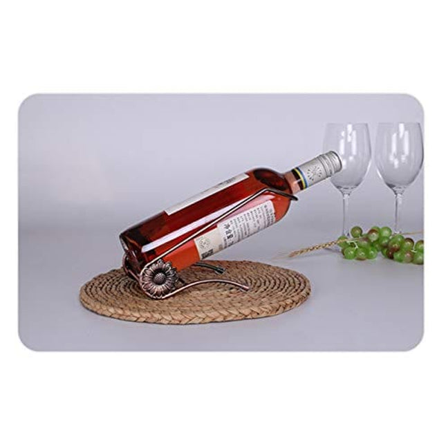 Fantasee Stainless Steel Single Bottle Holder Tabletop Wine Rack Novelty Gift for Kitchen Home Decor (L Style, Bronze)
