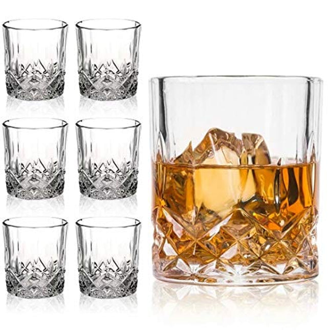 Farielyn-X Old Fashioned Whiskey Glasses (Set of 6), 11 Oz Unique Bourbon Glass, Ultra-Clarity Double Old Fashioned Liquor Vodka Bourbon Cocktail Scotch Tumbler Bar Glasses Set