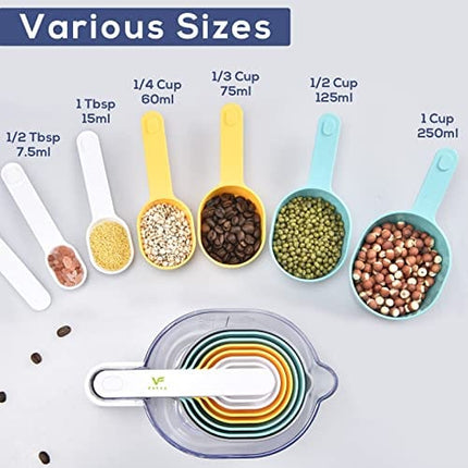 FAVIA Measuring Cups and Measuring Spoons Set of 10 Pieces Plastic Kitchen Cooking Baking Stackable Measurement BPA Free Dishwasher Safe for Liquid and Dry