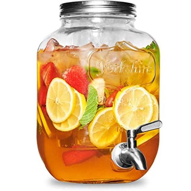 FineDine Glass Drink Dispenser for Fridge - 1 Gallon Water, Laundry Detergent or Beverage Dispenser for BBQ, Picnic, Pool Party and Social Events