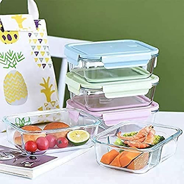 FineDine Glass Meal Prep Containers with Lids - Set of 3 Square 28 Oz Containers - Airtight, Leakproof, Microwave & Dishwasher Safe - Perfect for Snacks, Dips, and Meal Prep (Pink)