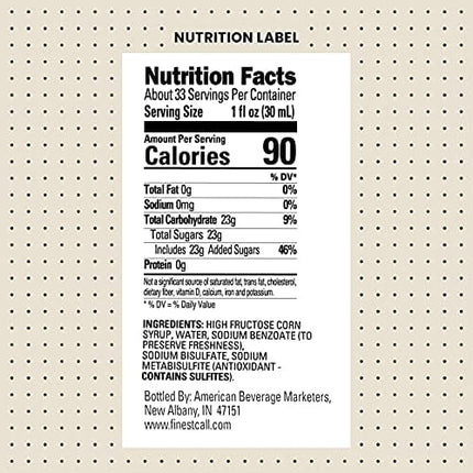 Finest Call Premium Bar / Sugar Syrup Mix, 1 Liter Bottle (33.8 Fl Oz), Individually Boxed