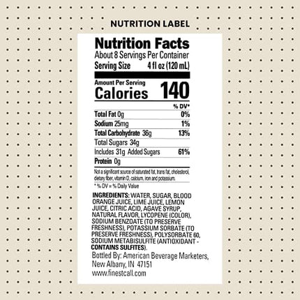 Finest Call Premium Blood Orange Sour Drink Mix, 1 Liter Bottle (33.8 Fl Oz) Individually Boxed
