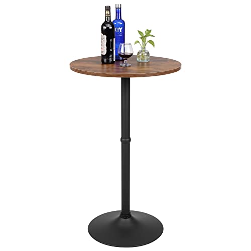 Finnhomy 23.6inches Round Cocktail Bar Table with Metal Base, Tall Bistro Pub Table, Counter Bar Height Table for Kitchen, Dining Room, Living Room, Easy Assembly, Rustic Brown