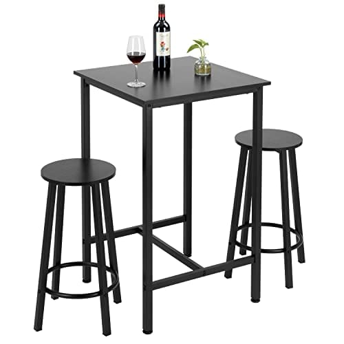 Finnhomy Bar Table Set, 23.6" Pub Table High Top Table, Square Bar Height Table, Bar Table with Stools, Kitchen Table Set for 2, Industrial Breakfast for Kitchen, Living Room, Rustic Black