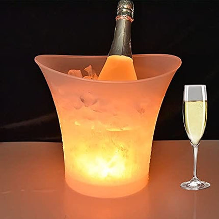 FIPASEN LED Ice Bucket, Regular 5L Large Capacity Lighted Ice Bucket with Automatic 7 Colors Changing for Party/Home/Bar/KTV Club, Waterproof Wine Ice Bucket Beer Drink Containers (Battery-Powered)
