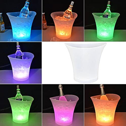 FIPASEN LED Ice Bucket, Regular 5L Large Capacity Lighted Ice Bucket with Automatic 7 Colors Changing for Party/Home/Bar/KTV Club, Waterproof Wine Ice Bucket Beer Drink Containers (Battery-Powered)