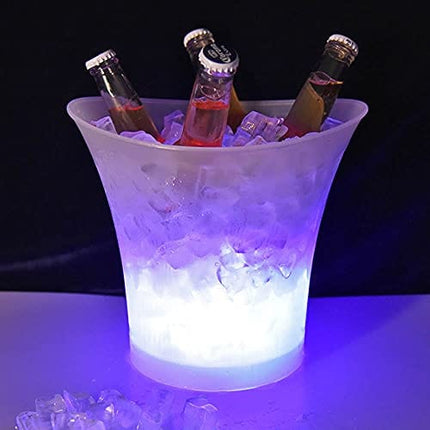 FIPASEN LED Ice Bucket, Regular 5L Large Capacity Lighted Ice Bucket with Automatic 7 Colors Changing for Party/Home/Bar/KTV Club, Waterproof Wine Ice Bucket Beer Drink Containers (Battery-Powered)