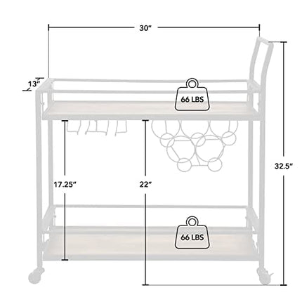 FirsTime & Co. Black and Brown Gardner Bar Cart, 2 Tier Mobile Mini Bar, Kitchen Serving Cart and Coffee Station with Storage for Wine and Glasses, Metal and Wood, Modern