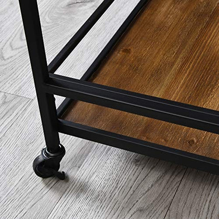 FirsTime & Co. Black and Brown Gardner Bar Cart, 2 Tier Mobile Mini Bar, Kitchen Serving Cart and Coffee Station with Storage for Wine and Glasses, Metal and Wood, Modern