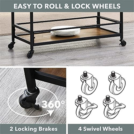 FirsTime & Co. Black and Brown Gardner Bar Cart, 2 Tier Mobile Mini Bar, Kitchen Serving Cart and Coffee Station with Storage for Wine and Glasses, Metal and Wood, Modern