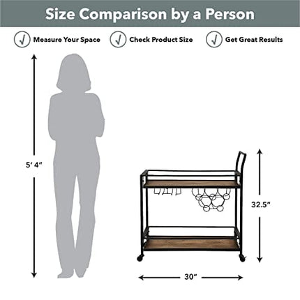 FirsTime & Co. Black and Brown Gardner Bar Cart, 2 Tier Mobile Mini Bar, Kitchen Serving Cart and Coffee Station with Storage for Wine and Glasses, Metal and Wood, Modern