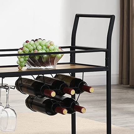 FirsTime & Co. Black and Brown Gardner Bar Cart, 2 Tier Mobile Mini Bar, Kitchen Serving Cart and Coffee Station with Storage for Wine and Glasses, Metal and Wood, Modern