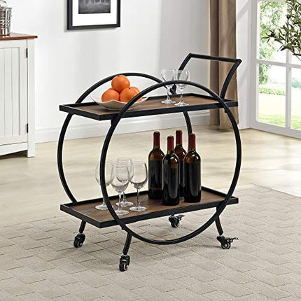 FirsTime & Co. Black and Brown Odessa Bar Cart, 2 Tier Mobile Mini Bar, Kitchen Serving Cart and Coffee Station with Storage for Liquor, Metal and Wood, Modern