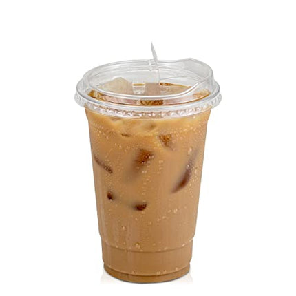 [50 Pack] Disposable Strawless Plastic Cups with Lids - 20 Oz Clear Plastic Cups and Sippy Cups Lids, Perfect Eco-Friendly To Go Cups for Iced Coffee, Smoothies, Soda Party Drinks and Cafe Essentials