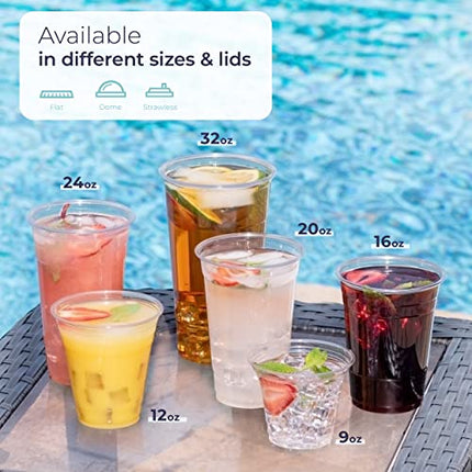 [50 Pack] Disposable Strawless Plastic Cups with Lids - 20 Oz Clear Plastic Cups and Sippy Cups Lids, Perfect Eco-Friendly To Go Cups for Iced Coffee, Smoothies, Soda Party Drinks and Cafe Essentials