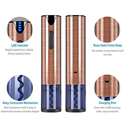 FLASNAKE Electric Wine Opener Rechargeable Cordless Automatic Corkscrew Wine Bottle Opener with Foil Cutter Stainless Steel Rose Gold …