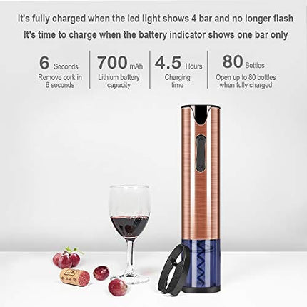 FLASNAKE Electric Wine Opener Rechargeable Cordless Automatic Corkscrew Wine Bottle Opener with Foil Cutter Stainless Steel Rose Gold …