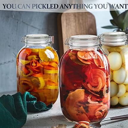 Folinstall 1 Gallon Glass Jar with Lid, Big Pickle Jar with Airtight Lid, Large Mason Jar for Pickled Eggs, Clear Glass Storage Jar for Kombucha, Limoncello, Sun tea (Extra 1 Gasket)