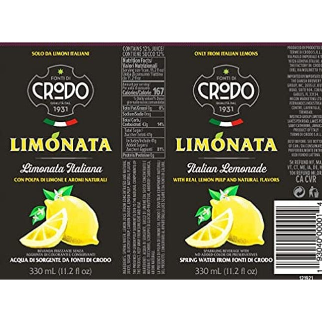 Fonti Di Crodo Limonata, Italian Sparkling Lemonade, 11.2 Oz. Cans (Pack of 24)