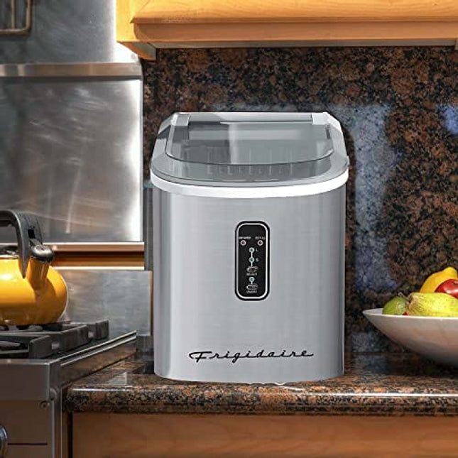 Frigidaire EFIC103-AMZ-SC Counter Top Maker with Over-Sized Ice Bucket, Stainless Steel, Self Cleaning Function, Heavy Duty, Stainless