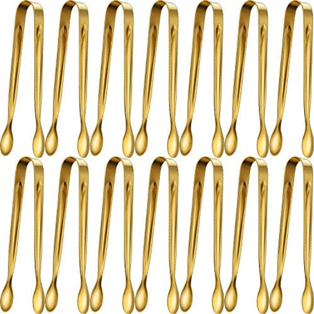 12 Pieces Sugar Tongs Ice Tongs Stainless Steel Mini Serving Tongs Appetizers Tongs Small Kitchen Tongs for Tea Party Coffee Bar Kitchen (4.3 Inch, Gold)