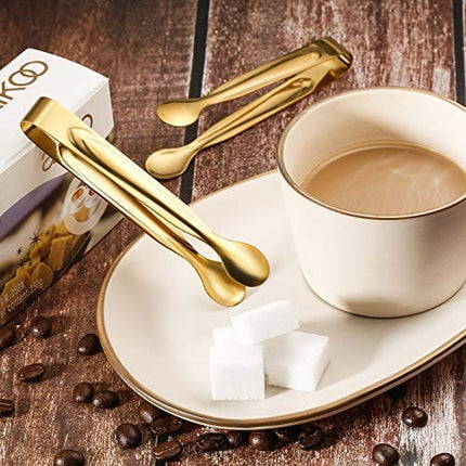 12 Pieces Sugar Tongs Ice Tongs Stainless Steel Mini Serving Tongs Appetizers Tongs Small Kitchen Tongs for Tea Party Coffee Bar Kitchen (4.3 Inch, Gold)