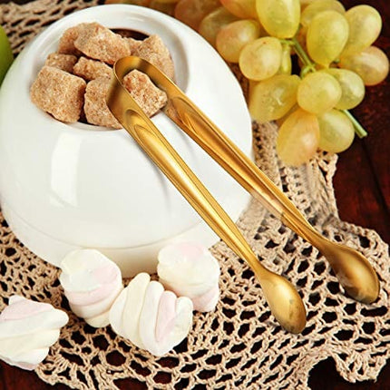 12 Pieces Sugar Tongs Ice Tongs Stainless Steel Mini Serving Tongs Appetizers Tongs Small Kitchen Tongs for Tea Party Coffee Bar Kitchen (4.3 Inch, Gold)