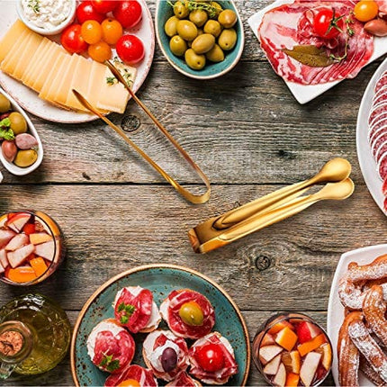 12 Pieces Sugar Tongs Ice Tongs Stainless Steel Mini Serving Tongs Appetizers Tongs Small Kitchen Tongs for Tea Party Coffee Bar Kitchen (4.3 Inch, Gold)