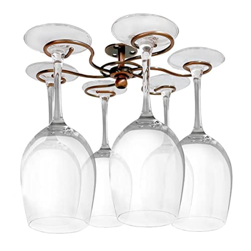 GeLive 360° Rotatable Wine Glass Holder Under Cabinet Stemware Rack Glass Hanger Drying Rack Storage Organizer With 6 Hooks for Home and Bar (Antique Bronze)