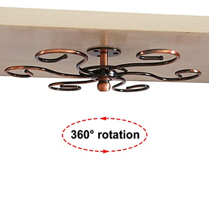 GeLive 360° Rotatable Wine Glass Holder Under Cabinet Stemware Rack Glass Hanger Drying Rack Storage Organizer With 6 Hooks for Home and Bar (Antique Bronze)