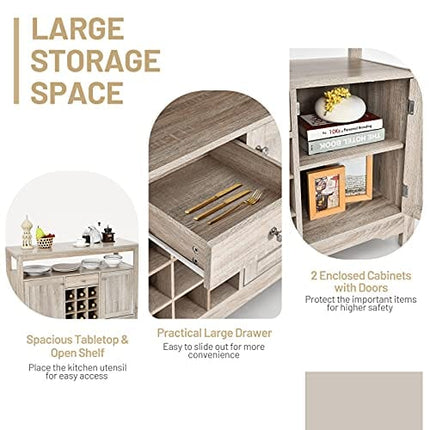 Giantex Buffet Server Sideboard, Console Table, Wood Dining Table, Cupboard Table with 2 Cabinets, 1 Drawer and 9 Wine Cabinets, Storage Organizer Kitchen and Dining Room (Gray)