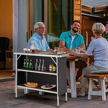 Giantex Folding Camping Table, Aluminum Portable Bar Table 43.5''L x 34.5''H, 2-Tier Open Storage Shelves, Removable Oxford Cloth, Carrying Bag, Foldable Picnic Table for BBQ Outdoor Party (Coffee)