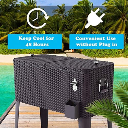 Giantex 80 Quart Rattan Rolling Cooler Cart Outdoor Patio Portable Party Drink Beverage Bar Cold Beach Chest Cart on Wheels, Brown Wicker, 32.7''(L) X18.9''(W) X43.3''(H)