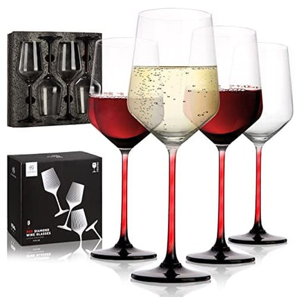 GIFORYA Wine Glasses Set of 4,13 OZ Crystal Clear Wine Glasses, Long Stem Red & White Wine Glasses for Daily Use or Birthday Gift, Lead-Free Premium Drinking Glassware
