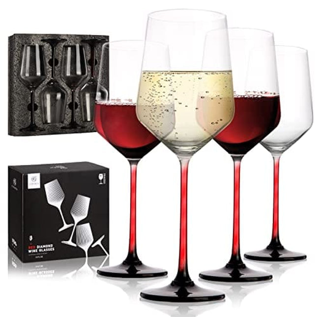 GIFORYA Wine Glasses Set of 4,13 OZ Crystal Clear Wine Glasses, Long Stem Red & White Wine Glasses for Daily Use or Birthday Gift, Lead-Free Premium Drinking Glassware